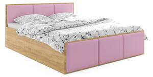Čalouněná postel SANTOS, 160x200, dub kraft/trinity 19 - růžová + kovový rošt + matrace