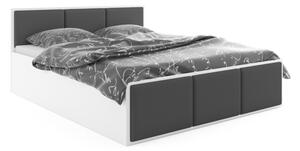Čalouněná postel SANTOS, 140x200, bílá/trinity 15 - šedá + kovový rošt + matrace