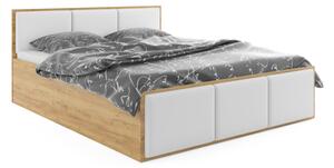 Čalouněná postel SANTOS, 140x200, dub kraft/trinity 0 - bílá + kovový rošt + matrace
