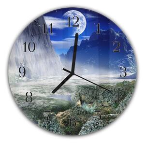 Nástěnné hodiny pr.30cm fantasy krajina - kalené sklo