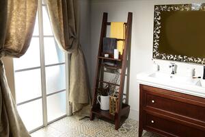 SAPHO CALANDERA dřevěný stojan na ručníky s poličkou 50x180x47cm, mahagon