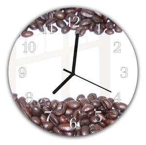 Nástěnné hodiny pr.30cm zrna kávy bílé pozadí - plexi