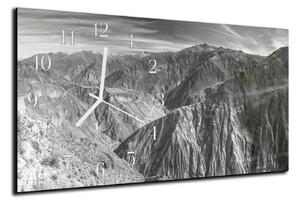 Nástěnné hodiny 30x60cm panorama hory - kalené sklo