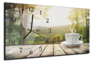 Nástěnné hodiny 30x60cm ranní káva - kalené sklo