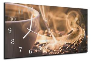 Nástěnné hodiny 30x60cm vůně zrna kávy - kalené sklo