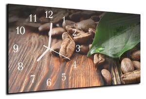 Nástěnné hodiny 30x60cm kávový list a zrna na dřevě - plexi