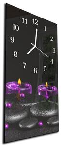 Nástěnné hodiny 30x60cm svíce a zen kameny - kalené sklo