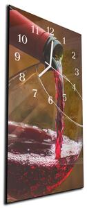 Nástěnné hodiny 30x60cm červené víno ve sklenici - kalené sklo