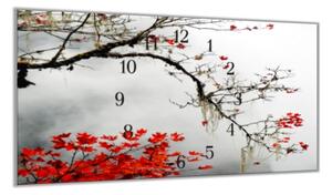 Nástěnné hodiny 30x60cm sychravý podzim, větev, listí - plexi