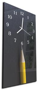 Nástěnné hodiny 30x60cm tužka černé pozadí - kalené sklo