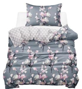 Bavlissimo Oboustranné bavlněné povlečení na jednu postel 140x200/70x90 cm - květena šedá