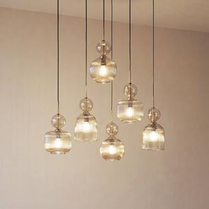 TK Lighting Závěsné světlo Sophia, 6 žárovek, 65 cm, koňaková/černá, E14, stmívatelný, Hliník / šedá / zinek, Obývací pokoj / jídelna, Sklo