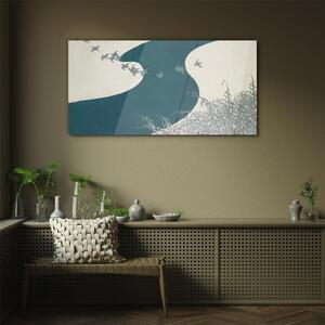 Obraz na skle Obraz na skle Zimní řeka Sněhové ptáky