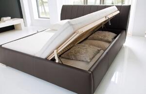 Hnědá koženková dvoulůžková postel Meise Möbel Bern 180 x 200 cm s úložným prostorem