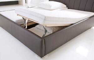 Hnědá koženková dvoulůžková postel Meise Möbel Bern 180 x 200 cm s úložným prostorem