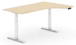 Výškově nastavitelný stůl, elektrický, 625-1275 mm, ergonomický pravý, deska 1800x1200 mm, třešeň, bílá podnož