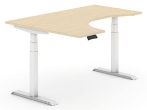 Výškově nastavitelný stůl, elektrický, 625-1275 mm, ergonomický levý, deska 1600x1200 mm, šedá, bílá podnož