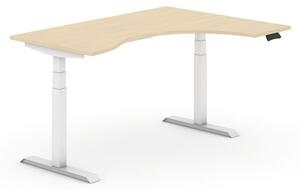Výškově nastavitelný stůl, elektrický, 625-1275 mm, ergonomický pravý, deska 1600x1200 mm, wenge, bílá podnož