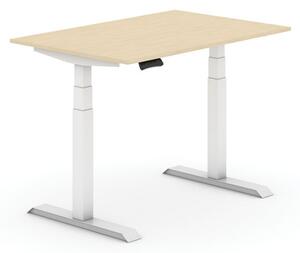 Výškově nastavitelný stůl, elektrický, 625-1275 mm, deska 1200x800 mm, wenge, bílá podnož