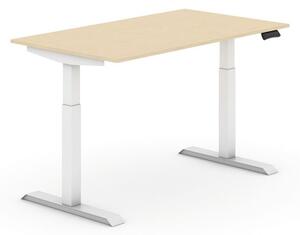 Výškově nastavitelný stůl, elektrický, 735-1235 mm, deska 1400x800 mm, buk, bílá podnož