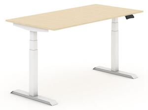 Výškově nastavitelný stůl, elektrický, 625-1275 mm, deska 1600x800 mm, dub, bílá podnož
