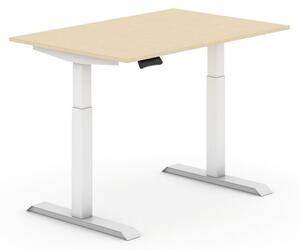 Výškově nastavitelný stůl, elektrický, 735-1235 mm, deska 1200x800 mm, ořech, bílá podnož