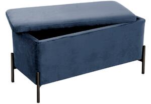 Time for home Tmavě modrá sametová lavice Zoel s černou podnoží 90 cm