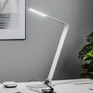 Fabas Luce Plochá stolní pracovní LED lampa Wasp z hliníku, stmívatelný, Hliník / šedá / zinek, Pracovna / kancelář, Hliník, Moderní