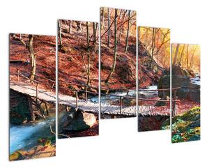 Obraz mostu - podzimní cesta lesem (125x90cm)