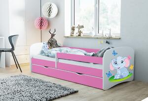 Dětská postel BABYDREAMS + matrace + úložný prostor, 70x140, bílá/modrý medvěd