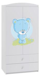 Dětská skříň SOGNO, 90x187x57, bílá/modrý medvěd