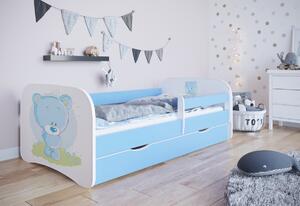 Dětská postel BABYDREAMS + matrace + úložný prostor, 70x140, bílá/modrý medvěd