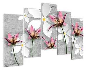 Abstraktní obraz květů na šedém pozadí (125x90cm)
