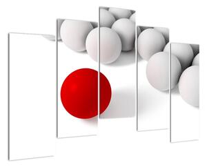 Červená koule mezi bílými - abstraktní obraz (125x90cm)