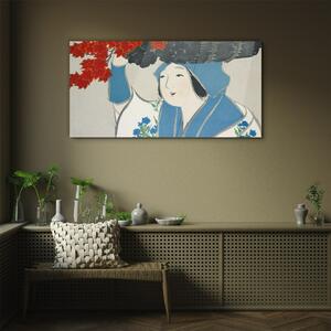 Obraz na skle Obraz na skle Ženy Kimono listy