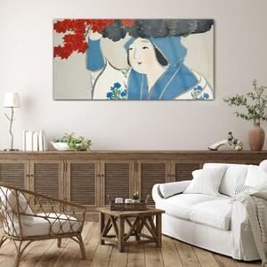 Obraz na skle Obraz na skle Ženy Kimono listy