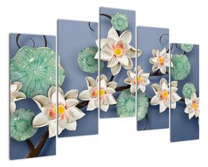 Květy na modrém pozadí - obraz (125x90cm)