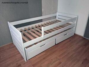 Dětská postel z masivu borovice TOMÁŠ II s přistýlkou a šuplíky - 200x90 cm - bílá