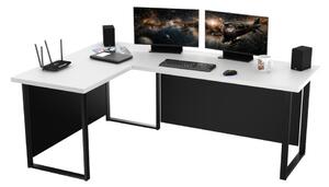 Počítačový rohový stůl NAVI + zadní deska, 200/135x74x65, bílá