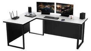 Počítačový rohový stůl VINI + zadní deska, 200/135x76x65, bílá/černá
