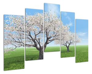 Obraz kvetoucího stromu na jarní louce (125x90cm)