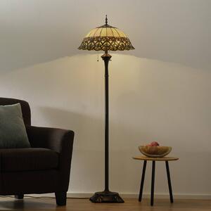 Clayre&Eef Frieda - stojací lampa se stínidlem Tiffany, Hnědá / rez, Obývací pokoj / jídelna, Sklo, Tiffany