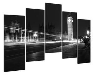 Černobílý obraz Londýna - Big ben (125x90cm)