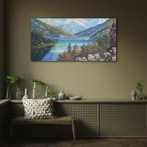Obraz na skle Obraz na skle Malování hory jezero