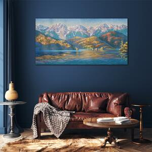 Obraz na skle Obraz na skle Malování hory jezero