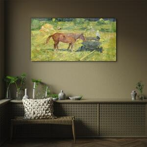 Obraz na skle Obraz na skle Zvířecí koně pole vesnice
