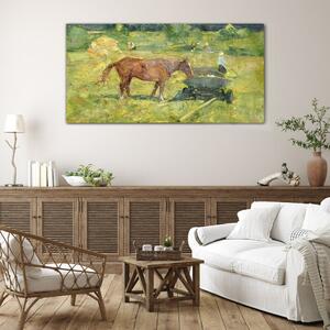 Obraz na skle Obraz na skle Zvířecí koně pole vesnice