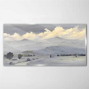 Obraz na skle Obraz na skle Zimní malování hory mraky