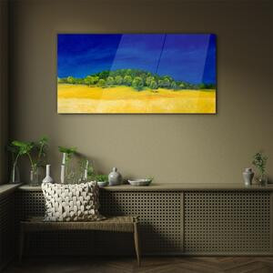 Obraz na skle Obraz na skle Pole malování oblohy stromy