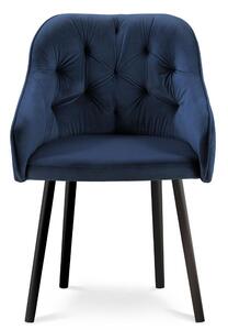 Tmavě modrá sametová jídelní židle MICADONI NISSI